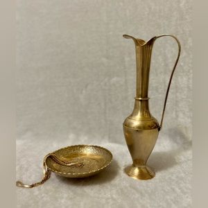 Vintage India Brass Pitcher & Plate